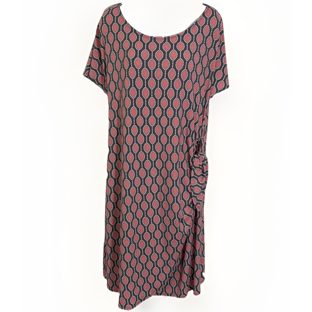 Robbie Bee‎ Dress Sz XL Faux Wrap Side Tie Geo Print Slinky Retro Mod Abstract